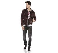Cipo & Baxx - Giacca da jeans da uomo, con motivo allover e cuciture decorative rosso vivo M