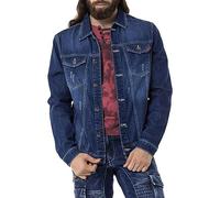 Cipo & Baxx Giacca jeans uomo giacca mezza stagione cotone con tasche CJ289, Blu scuro, XL