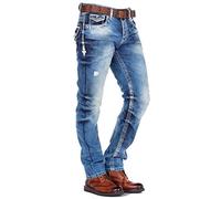 Cipo & Baxx Jeans da uomo: comodi pantaloni in jeans dritti con cuciture a contrasto, pantaloni lunghi da uomo per il tempo libero dal design moderno e ricco di dettagli, Cd149 Blu, 29W x 30L