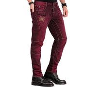 Cipo & Baxx Jeans da uomo: comodi pantaloni in jeans dritti con cuciture a contrasto, pantaloni lunghi da uomo per il tempo libero dal design moderno e ricco di dettagli, Cd479 Burgundy, 40W x 32L