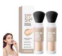 Cipria fissante con protezione solare e pennello integrato (per bambini e adulti) - Formula minerale opacizzante per viso e corpo (2 pezzo)