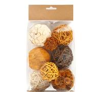 CIR OASES Set di 6 palline decorative autunnali per riempire vasi e vasi, set di 6 palline di vimini in rattan di colore naturale, centrotavola, sfere decorative per vasi, riempitrice per centrotavola