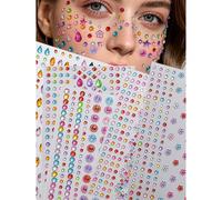Circa 700 pezzi/5 fogli Gemme strass arcobaleno 3D per il viso, 5 fogli Adesivi a forma di cuore e stella in acrilico scintillante, design con diamanti autoadesivi, adatti per trucco e abbigliamento, 