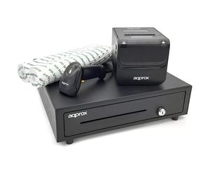 Circa appPOSPACK4180 Cassetto contanti pacchetto POS + stampante termica + lettore di codici + rotoli termici