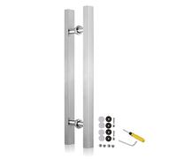 CIRCIR Double Sided Barn Doors Shower Door Wood Gate Push Bar with Screws,Door Pull Modern Sliding Door Handles Set, for Barn/Home/Bank/Garages/Shop(Silver,60cm/24inch)