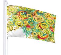 Circle Flag 3x5 FT Gold Circles On Peacock Feather Vintage Doodle Polka Dot Outdoor Flags Large Welcome Yard Banners Home Garden Yard Lawn Decor Multicolor