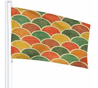 Circle Flag Decor 3x5 Ft Semicerchio Curva Rotonda Ripeti Regolare Vintage Retro Spume Geometrico Poliestere Stampato Motivo Decorazioni per Esterni per Case e Giardini