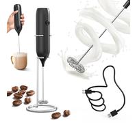 CIRCLE JOY Montalatte Elettrico con Supporto, Schiumalatte Elettrico Ricaricabile Frullino Montalatte Manuale per Cappuccino, Caffè e Latte, Nero