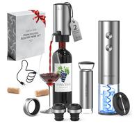 CIRCLE JOY Set di apribottiglie elettrico ricaricabile 8 in 1 in acciaio inox automatico per bottiglie di vino, set regalo con aeratore elettrico, tagliacapsule, anello antigoccia per vino, pompa a