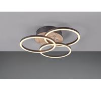 CIRCLE PLAFONIERA LED 27W 3200lm, 2700 - 6000K 3 CERCHI ORIENTABILI METALLO NERO CON BASE EFFETTO LEGNO L.43,5CM DIMMERABILE