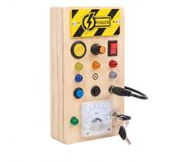 Circuit Board Style Activity Panel for Seniors, Wooden Fidget Board with Switches, Knobs, and Gentle LED Glow, Fine Motor Skills and Hand-Eye Coordination, 6.9 x 3.7 Inches