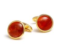 Circular Gold Tone Cufflinks Designed for Formal Attire Copper Tigers Eye Materials Easy Installation Cuff Links Stylish Cufflinks
