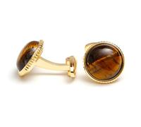 Circular Gold Tone Cufflinks Designed for Formal Attire Copper Tigers Eye Materials Easy Installation Cuff Links Stylish Cufflinks