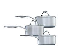 Circulon SteelShield - Set di 3 casseruole in acciaio inox, adatte a induzione, 16/18/20 cm, con coperchi in vetro ibridi antiaderenti, manici in vetro e lavabili in lavastoviglie