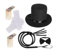 Circus Costume Accessories, Hat Epaulets Whip Set, 22x10inhes Gloves and Bow Tie, Circus Theme Cosplay Props for Party Stage Performance Themed Events, Women, Red Black