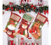 CIRULLI 3 pezzi Weihnachtsstrumpf, Groß Nikolausstiefel zum Befüllen, Weihnachtsbaum, 3D Plüsch Elfen Nikolausstiefel per Kamin & Weihnachtsbaum