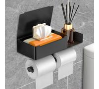 CIRULLI Porta carta igienica adesivo, Porta carta igienica con scatola fazzoletti, porta rotolo carta igienica da parete, Porta carta igienica senza foratura per bagni, cucine, Nero