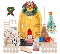 CIRULLI Porta Elfo Natale, Porta Elfo Natale Kit, Set Elfi Natalizi con Albero di Natale Decorativo,Porta Elfo, Cassetta delle Lettere in Miniatura, Recinzione, Scala in Legno, Stivali