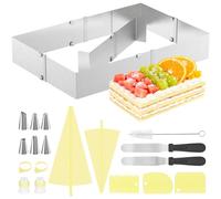 CIRULLI Stampo Rettangolare Torta acciaio inossidabile telaio estensibile (dimensioni regolabili da 28x18cm a 53x33cm)stampo per torta da 8 cm,Con accessori per la torta cottura fai da te Kuchenringe