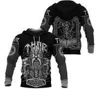 CIRVME Felpa con cappuccio for Hammer di Viking Odin Thor, Norse Pagan Mjolnir 3D Stampa Felpa pullover, unisex vintage streetwear
