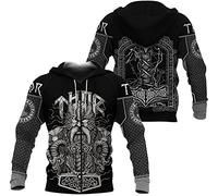 CIRVME Felpa con cappuccio for Hammer di Viking Odin Thor, Norse Pagan Mjolnir 3D Stampa Felpa pullover, unisex vintage streetwear