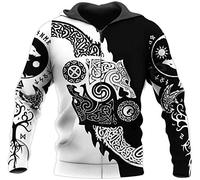 CIRVME Odin vintage Odin Viking 3D Stampa con cappuccio maschile, Pullover della mitologia nordica del lupo celtico, felpa oversize unisex di Harajuku Street