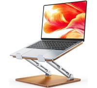 CIRYCASE Supporto PC Portatile Ergonomico, Laptop Stand Legno & Alluminio Rialzo PC Scrivania Doppia Barra, Regolabile Altezza Pieghevole, Supporti Libri da Cucina Compatibile con MacBook B28 10-16"