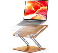 CIRYCASE Supporto PC Portatile Ergonomico, Legno & Alluminio Rialzo PC Scrivania Doppia Barra, Laptop Stand Regolabile Altezza Pieghevole, Supporti Libri da Cucina Compatibile con MacBook B28 10-16"