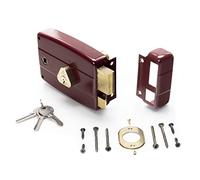 CISA 150171601N6, Serratura Applicare, Cilindro Interno, Catenaccio e Scrocco, Cilindro Standard, Acciaio Verniciato Color Rosso Amaranto, Entrata 60, Mano Destra