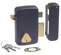 CISA 1502114619673, Serratura verticale da applicare per portoncino, Tirante e cilindro interno, Catenaccio e scrocco Entrata 45 mm, Cilindro 50 mm, Nero, Mano Destra