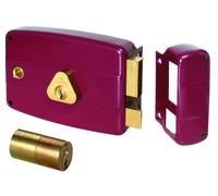 CISA 150171601N6, Serratura Applicare, Cilindro Interno, Catenaccio e Scrocco, Cilindro Standard, Acciaio Verniciato Color Rosso Amaranto, Entrata 60, Mano Destra