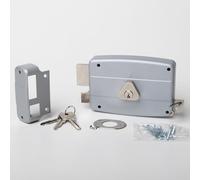CISA - Serratura per Porte in Ferro da Applicare 15042160295 - Serratura Cancello Esterno in Acciaio Verniciato Grigio con Cilindro e Tirante nichelati - Entrata 60 - Mano Sinistra