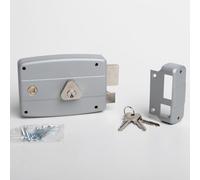 CISA - Serratura per Porte in Ferro da Applicare 15047160195 - Serratura Cancello Esterno in Acciaio Verniciato Grigio con Cilindro nichelato - Entrata 60 - Mano Destra