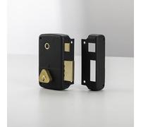 CISA - Serratura per Porte in Legno da Applicare 15021145196 - Serratura Cancello Esterno Verticale In Acciaio Verniciato Nero Con Cilindro E Tirante In Ottone - Entrata 45 - Mano Destra
