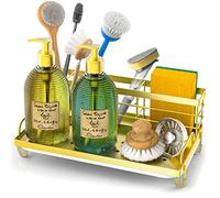 Cisily Organizer dorato per lavello da cucina, supporto per spugna antiruggine, dispenser per sapone antiscivolo, accessori essenziali per la casa e la cucina
