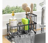 Cisily - Organizer per lavello da cucina con porta spazzole lavapiatti, scomparto per spugna, in acciaio inossidabile 304, antiruggine, porta dispenser di sapone per il bancone di cucina