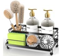 Cisily Supporto per spugna da cucina, organizer per lavello, accessori per lavello da cucina con vassoio antigoccia, antiruggine e antiscivolo, porta spugna, utensili da cucina per la nuova casa (nero