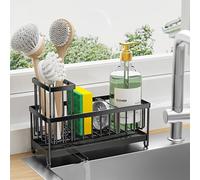 Cisily - Supporto per spugna per lavello da cucina, con porta spazzole rialzato, organizer in acciaio inossidabile 304 antiruggine per piano di lavoro, per dispenser di sapone e oggetti essenziali