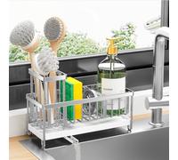 Cisily - Supporto per spugna per lavello da cucina, con porta spazzole rialzato, organizer in acciaio inossidabile antiruggine, per dispenser di sapone, accessori da cucina per l’organizzazione