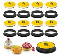 Cisixin 8 Pezzi Anello Crostata Forato, Stampo Rotondo Perforato, Stampo per Mousse Forato in Plastica Nera Tondo, Strumenti per Anello da Dessert da Forno Fai da Te, Nero
