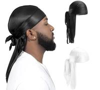 CISKHQR 2 Pezzi Silky Durag Cappello da Uomo Soft Pirate Durag, Cappuccio Elastico Waves Unisex con Code Lunghe e Cinghie Larghe Cappello Durag Pirate Hat Traspirante per Donna Uomo