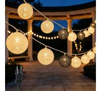 Ciskotu Catena luminosa per interni, sfere di cotone, catena luminosa con 20 sfere LED, per interni con spina per cameretta dei bambini, camera da letto, Natale, matrimonio, festa (grigio)