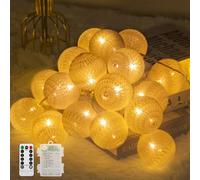 Ciskotu Ghirlanda Luminosa Cameretta Batteria - 20 LED Catena Luminosa Interno conTelecomando, per Decorazione Della Luce Notturna Interna, Come Natale, Matrimonio, Festa, Stanza, Tenda (Bianco)