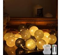 Ciskotu Ghirlanda Luminosa Cameretta Batteria - 20 LED Catena Luminosa Interno conTelecomando, per Decorazione Della Luce Notturna Interna, Come Natale, Matrimonio, Festa, Stanza, Tenda (Grigio)