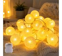Ciskotu Luminosa Cameretta,20 Sfere Cotone LED Catena Luminosa Interno, per Decorazione Della Luce Notturna Interna, Come Natale, Matrimonio, Festa, Stanza, Tenda