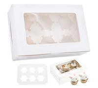Cisolen 15 pezzi Scatole per Torta Scatola per Cupcake con Finestra Pasticceria per Muffin per Matrimoni Feste di Compleanno 6 fori