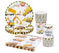 Cisolen 60 Pezzi Escavatore Cantiere Partito Stoviglie Bambini Compleanno Escavatore Festa Stoviglie Costruzione Escavatore Piatti Di Carta Forniture Di Partito for Children's Theme Birthday Party