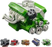 Cison V8 Engine Kit Gas - Gasoline Ohv V8 Small-Block Engine Model Kits, 4-Stroke 44cc Water-Cooled 1/6, V8 Engine Kits, Build Your Own Stem V8 Model Engine for Adults(Green)