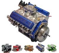 Cison V8 Engine Kit Gas - Gasoline Ohv V8 Small-Block Engine Model Kits, 4-Stroke 44cc Water-Cooled 1/6, V8 Engine Kits, Build Your Own Stem V8 Model Engine for Adults(Blue)
