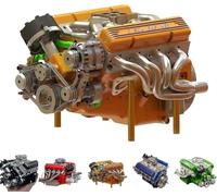 Cison V8 Engine Kit Gas - Gasoline Ohv V8 Small-Block Engine Model Kits, 4-Stroke 44cc Water-Cooled 1/6, V8 Engine Kits, Build Your Own Stem V8 Model Engine for Adults(Yellow)